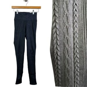 Aerie Offline Hi Rise Black Wide Ribbed Braided Trim Leggings Size Small